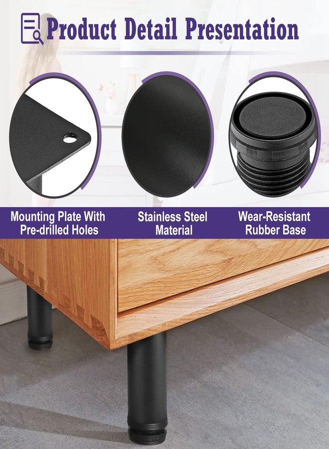 Masendelk 4 Inch Metal Furniture Legs Stainless Steel Adjustable Legs Black Metal Legs Round Cabinet Legs for Coffee Table Cabinet Desk Sofa Shelves, Pack of 8 - Image 3